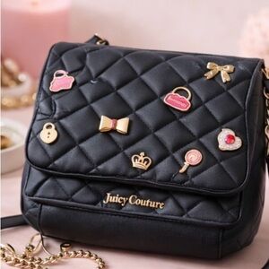 Juicy Couture Black Quilted Crossbody Bag with Gold Accents